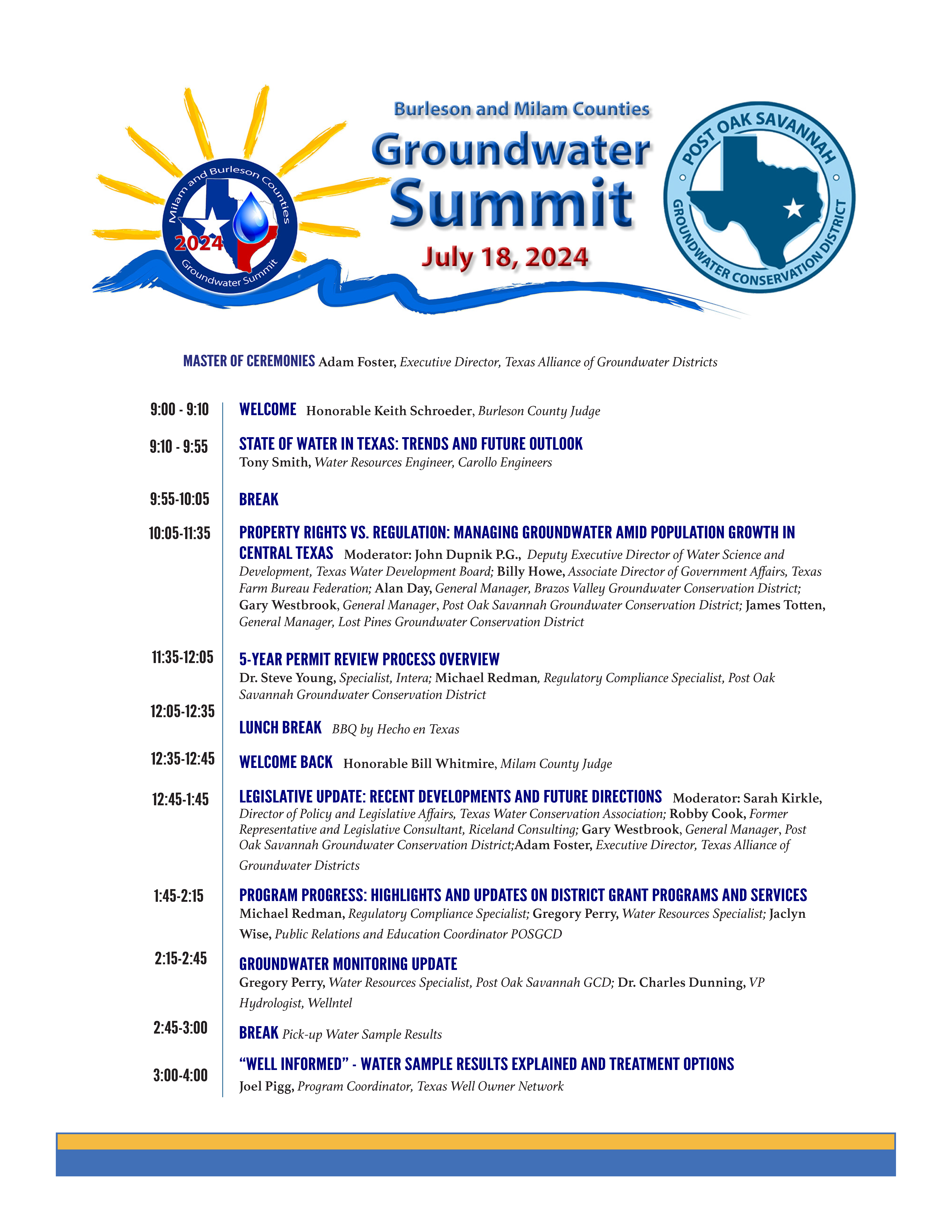 10th Annual Burleson & Milam Counties Groundwater Summit – Speakers and Topics Announced!